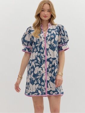 ENTRO Navy Tropical Camp Dress NWT Size Large